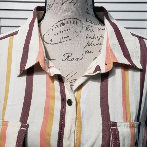 A.N.A. Button up Shirt Women's XL Striped Multicolor Roll‎ Tab Long Sleeve Top - Picture 2 of 9